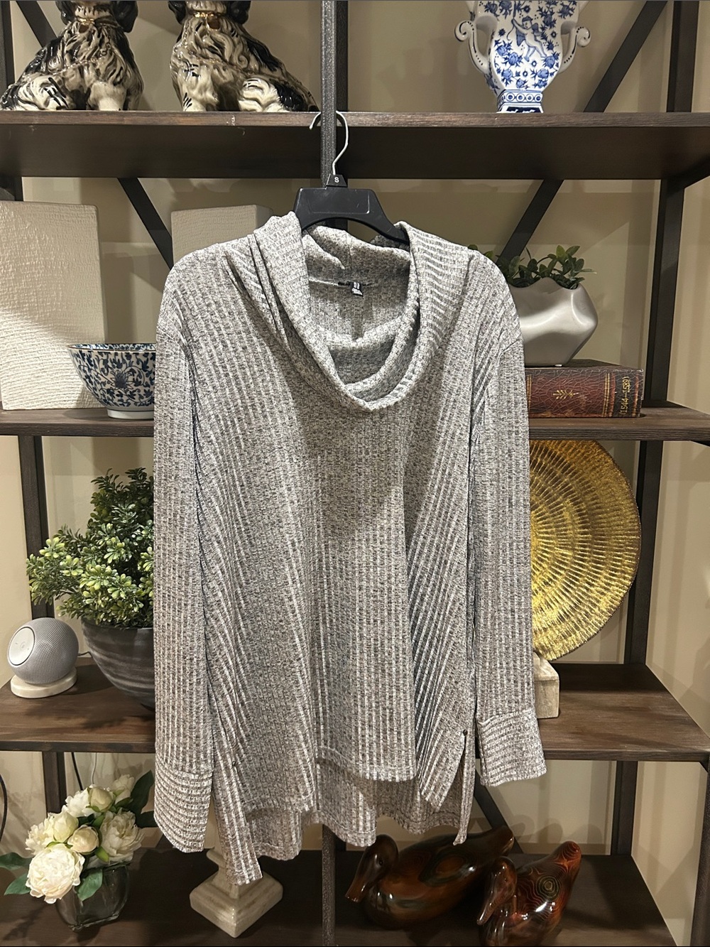 Jones New York Cozy Ribbed Cowl Neck tunic sweater - Gray NWOT 1X